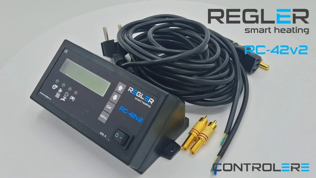 Controler centrala pe lemne Regler RC 42v2 PID, comanda pompa IC, ACM si ventilator, optional termostat de ambient si senzor gaze arse. Video 2240