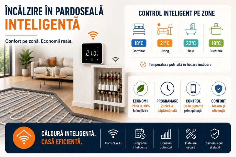 Încalzire în pardoseală inteligentă: Beneficii, costuri și setup corect pe zone