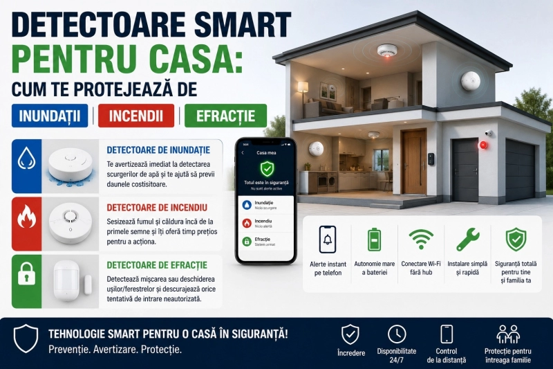 Detectoare smart pentru casa: Cum te protejeaza de inundatii, incendii si efractie